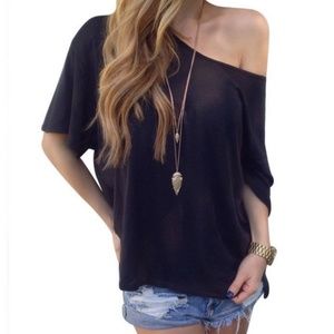 LAST ONE! Cold Shoulder Oversize Tee, Black